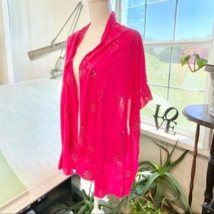NWT Bright Pink Cut-Out Flower Wrap/Scarf